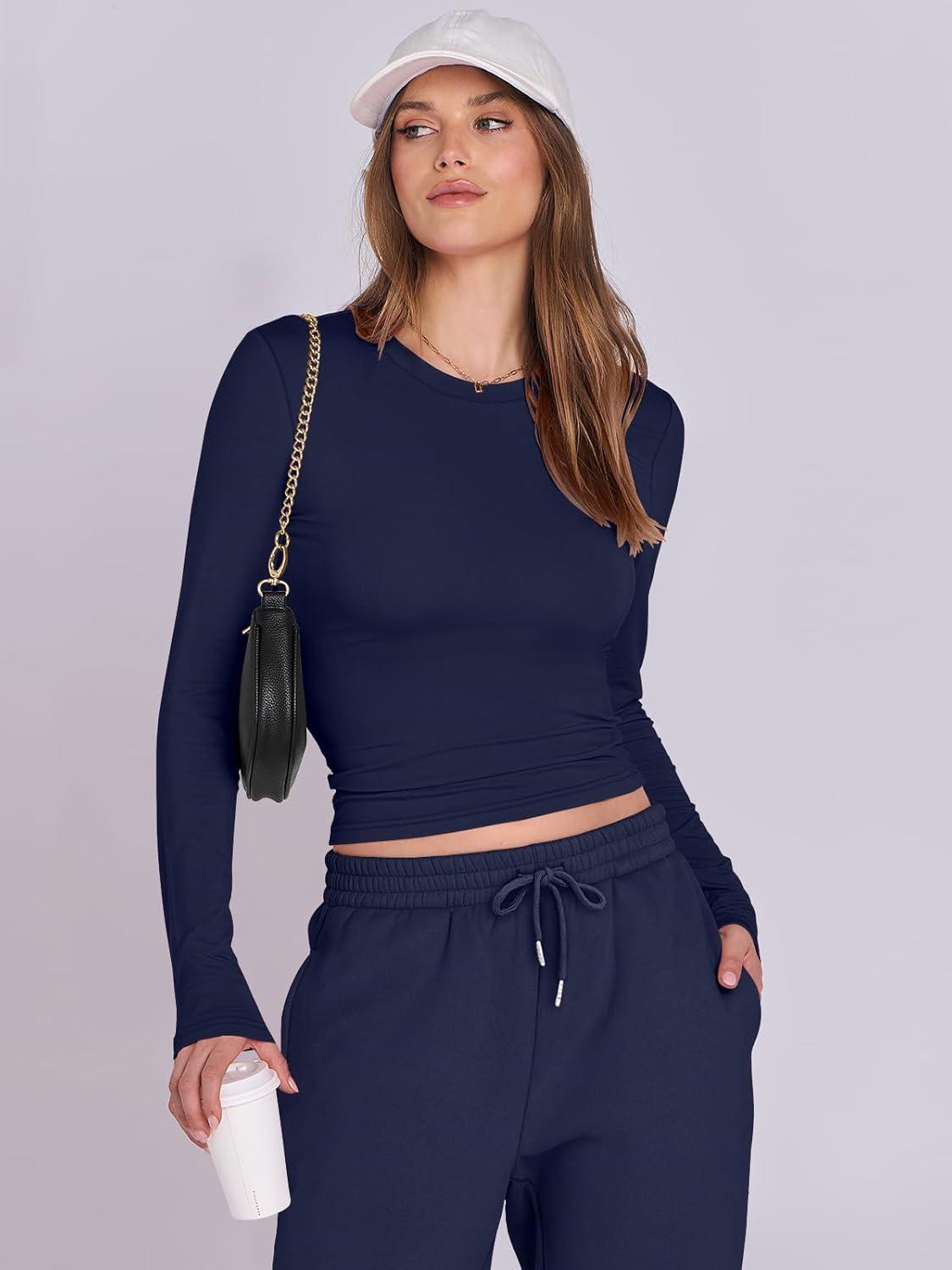 imageANRABESS Womens 2 Piece Sweatsuits Long Sleeve Tight Shirt Tops Joggers Fleece Sweatpants Sets 2025 Fall Sweat Lounge OutfitsNavy Blue