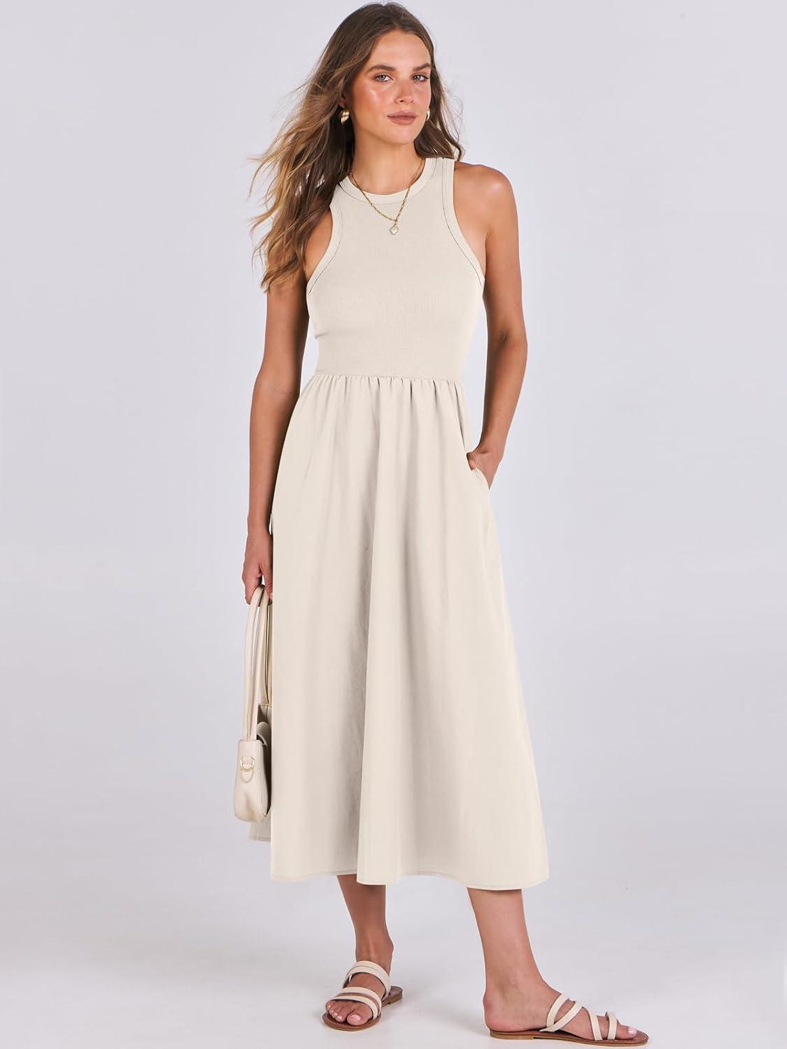 imageANRABESS Womens 2025 Summer Casual Maxi Dress A line Tiered Flowy Short Sleeve Crewneck T Shirt Beach Travel Long DressesApricot