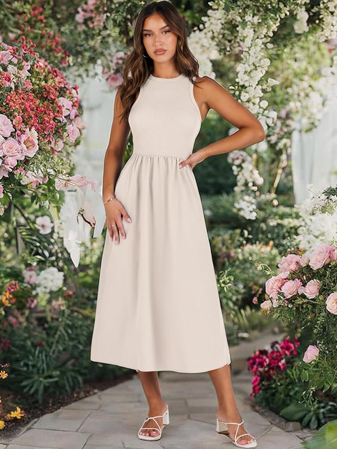 imageANRABESS Womens 2025 Summer Casual Maxi Dress A line Tiered Flowy Short Sleeve Crewneck T Shirt Beach Travel Long DressesApricot