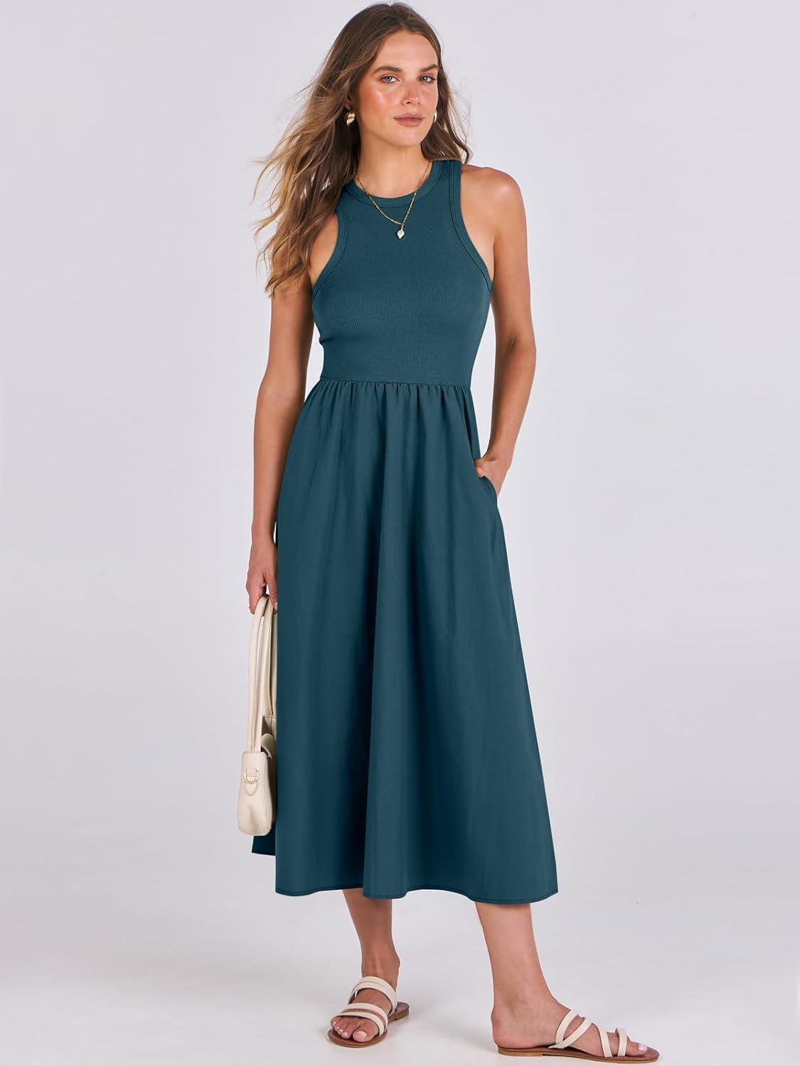 imageANRABESS Womens 2025 Summer Casual Maxi Dress A line Tiered Flowy Short Sleeve Crewneck T Shirt Beach Travel Long DressesCyan