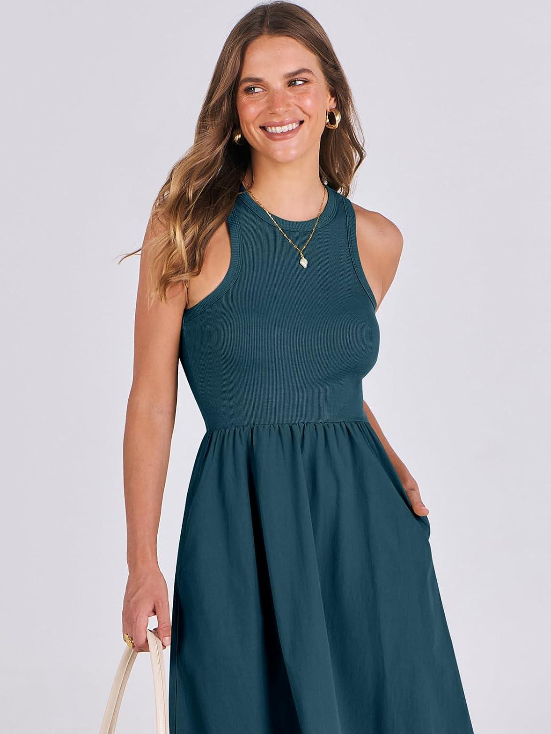 imageANRABESS Womens 2025 Summer Casual Maxi Dress A line Tiered Flowy Short Sleeve Crewneck T Shirt Beach Travel Long DressesCyan