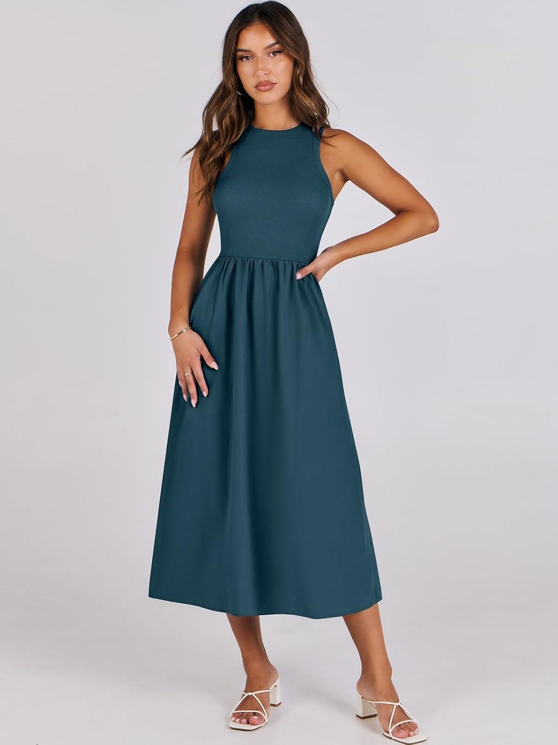 imageANRABESS Womens 2025 Summer Casual Maxi Dress A line Tiered Flowy Short Sleeve Crewneck T Shirt Beach Travel Long DressesCyan