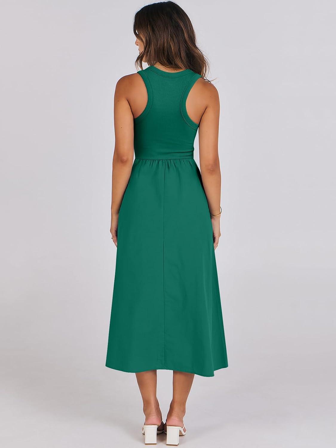 imageANRABESS Womens 2025 Summer Casual Maxi Dress A line Tiered Flowy Short Sleeve Crewneck T Shirt Beach Travel Long DressesDark Green