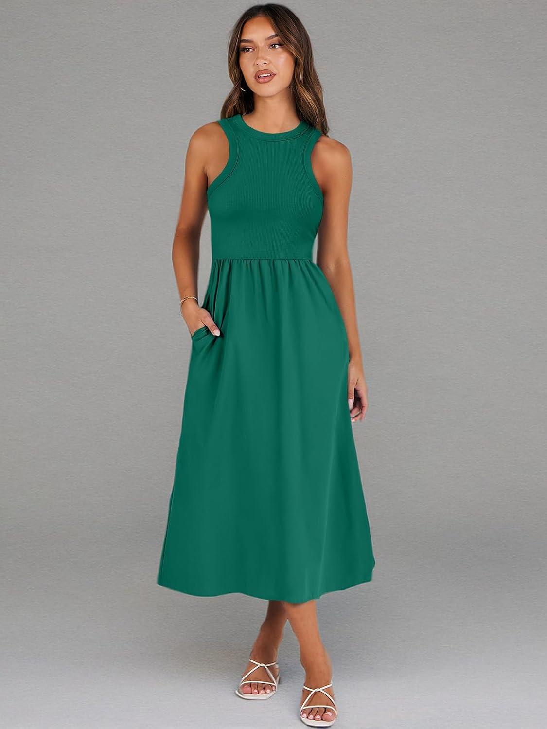 imageANRABESS Womens 2025 Summer Casual Maxi Dress A line Tiered Flowy Short Sleeve Crewneck T Shirt Beach Travel Long DressesDark Green