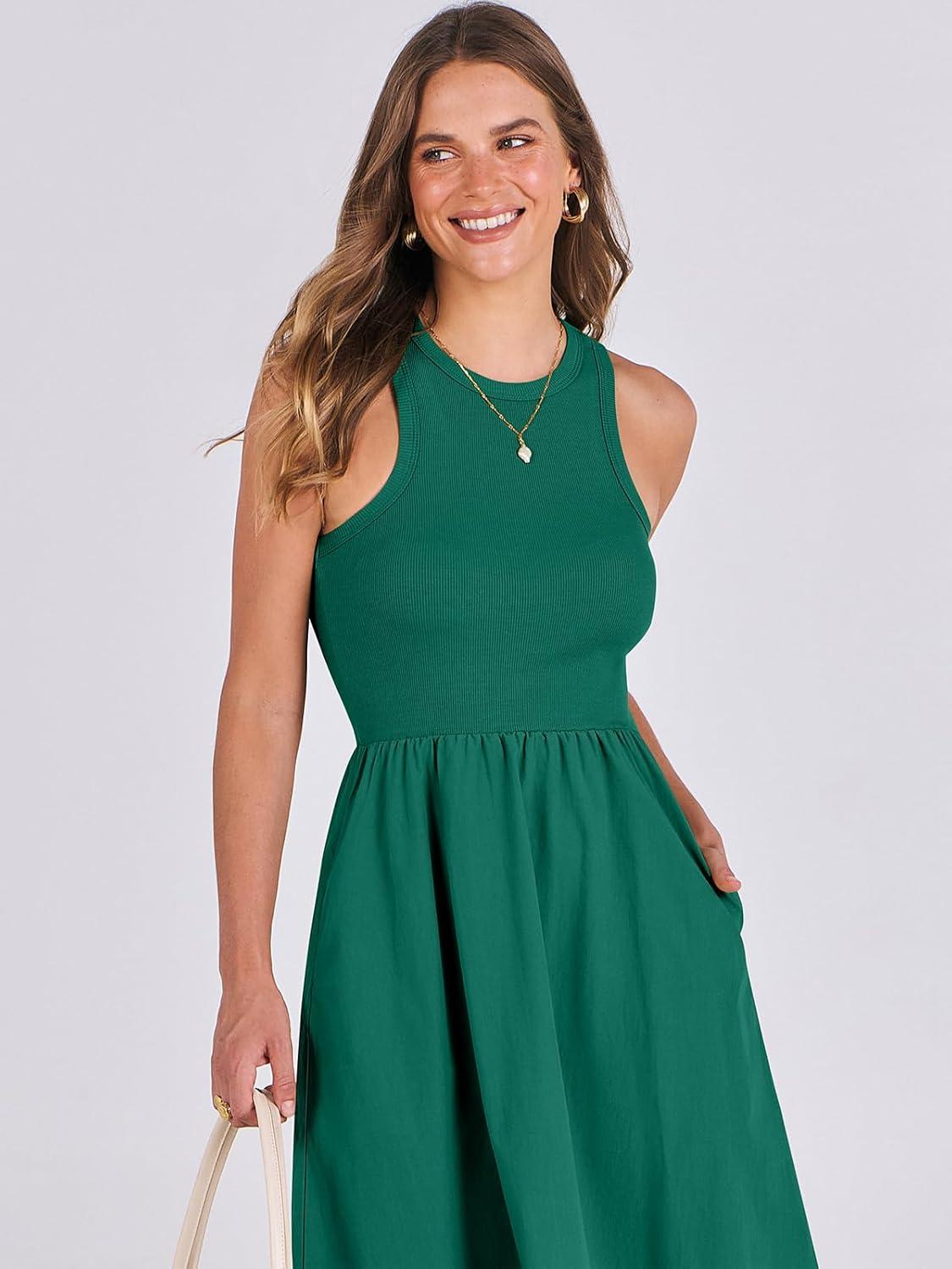 imageANRABESS Womens 2025 Summer Casual Maxi Dress A line Tiered Flowy Short Sleeve Crewneck T Shirt Beach Travel Long DressesDark Green