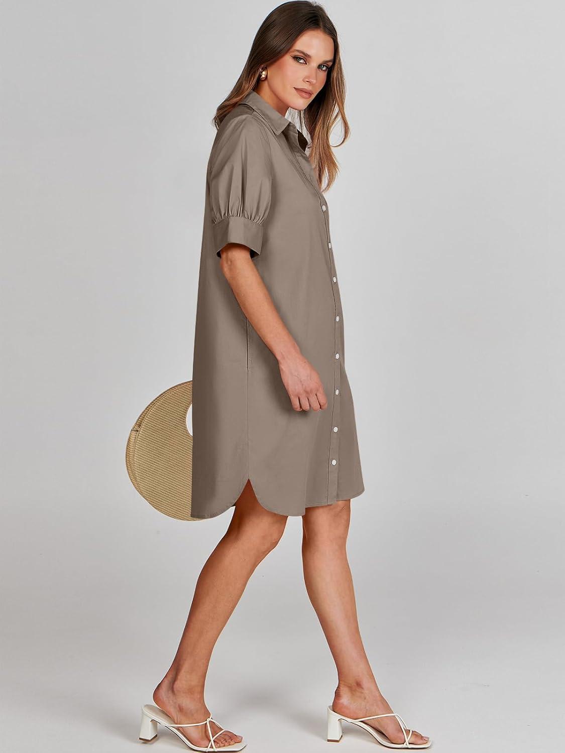 imageANRABESS Womens Button Down Shirt Dress Summer Short Sleeve Business Casual Shift Dresses with Pockets 2025 TrendyDeep Khaki