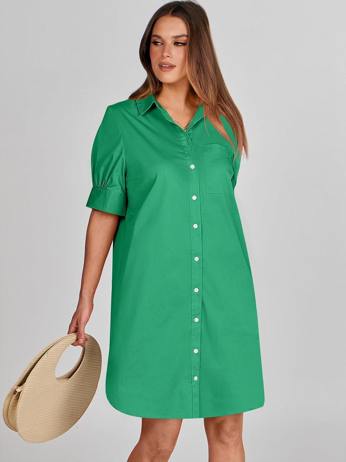 imageANRABESS Womens Button Down Shirt Dress Summer Short Sleeve Business Casual Shift Dresses with Pockets 2025 TrendyGreen
