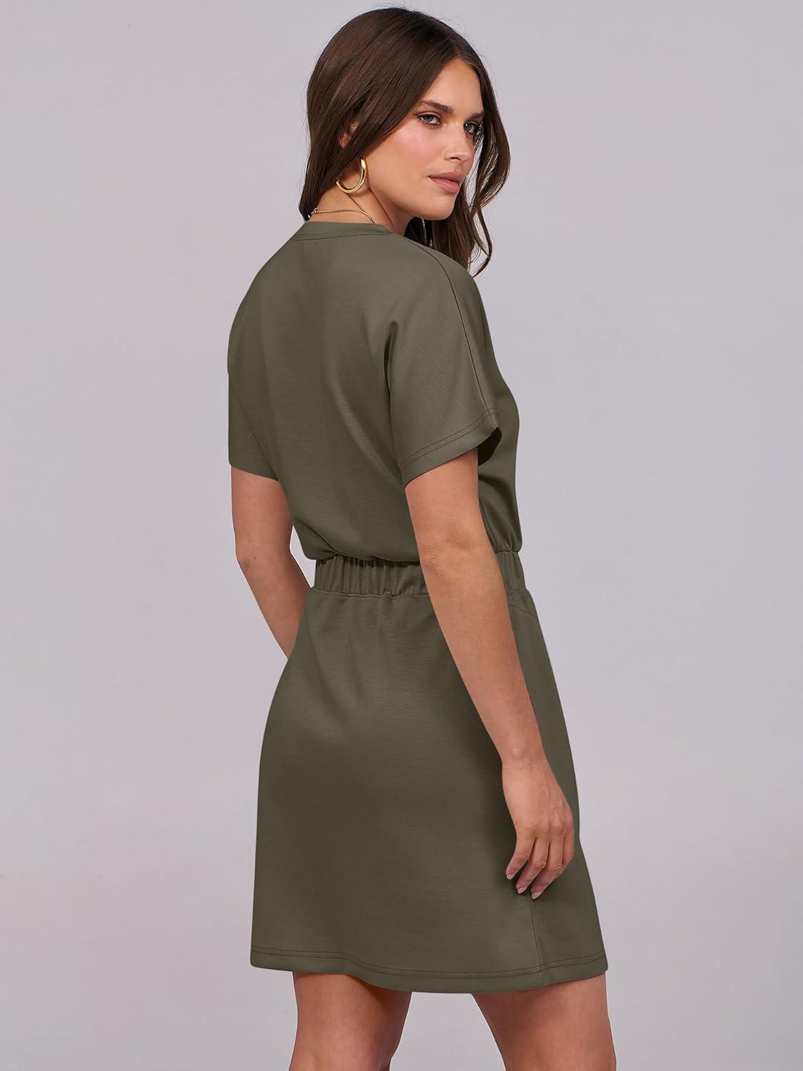 imageANRABESS Womens Dresses 2025 Summer Casual Short Sleeve Crew Neck Elastic Waist Mini T Shirt Dress with PocketsArmy Green