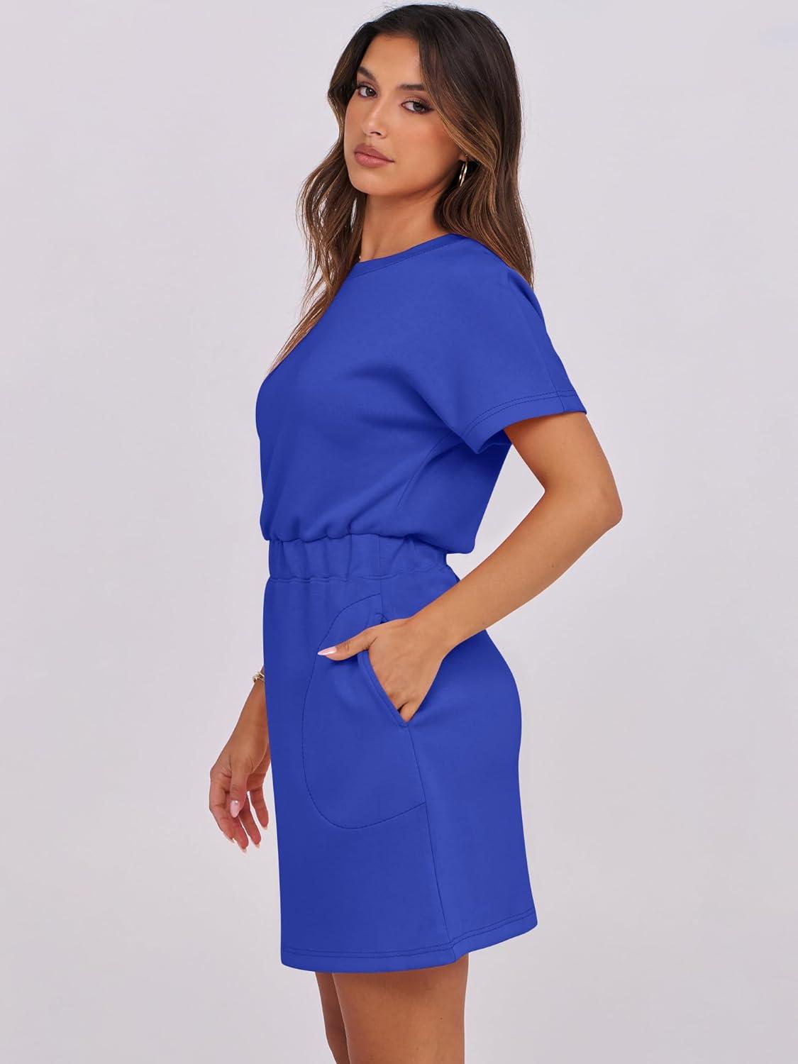 imageANRABESS Womens Dresses 2025 Summer Casual Short Sleeve Crew Neck Elastic Waist Mini T Shirt Dress with PocketsRoyal Blue