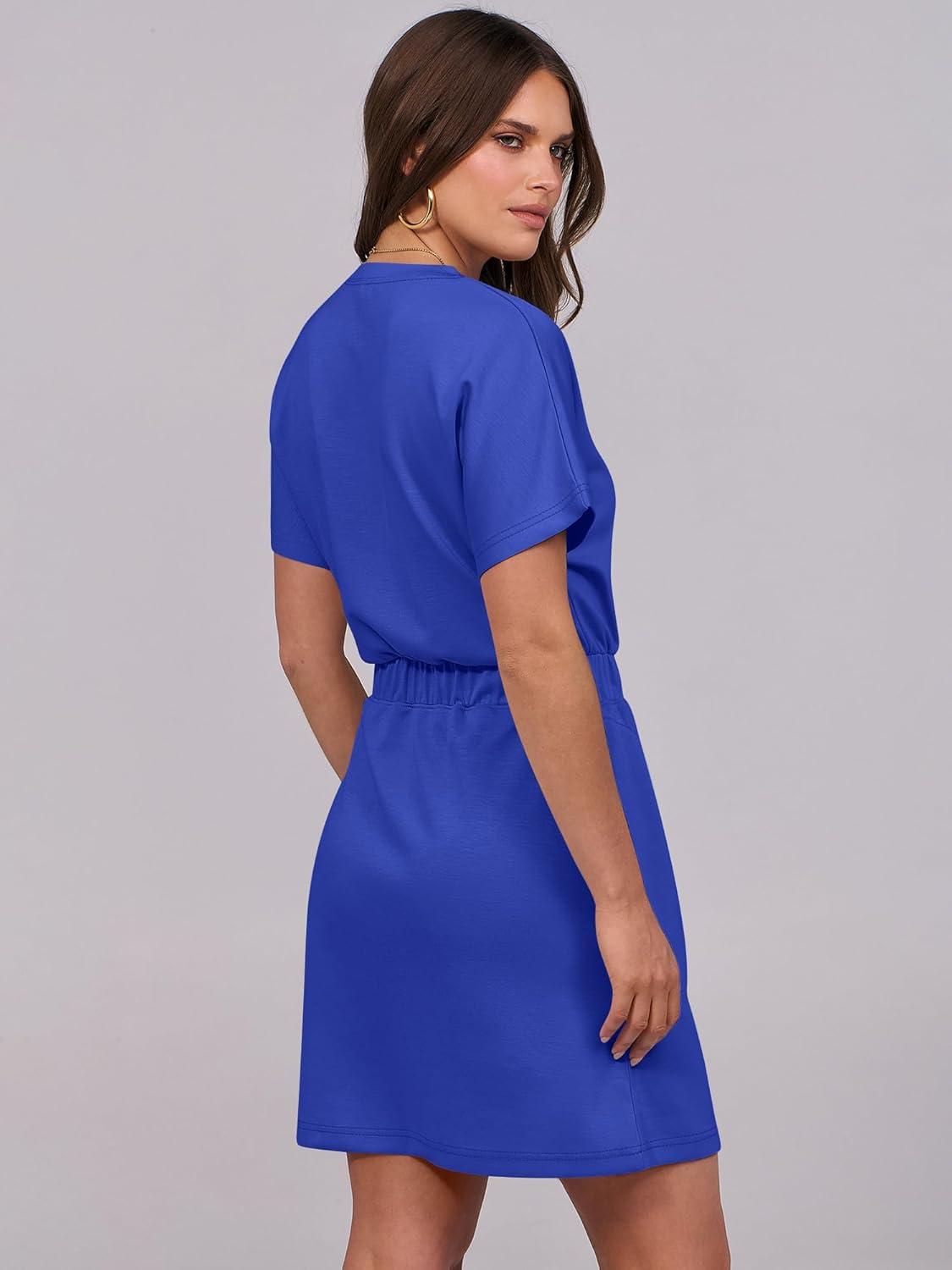 imageANRABESS Womens Dresses 2025 Summer Casual Short Sleeve Crew Neck Elastic Waist Mini T Shirt Dress with PocketsRoyal Blue