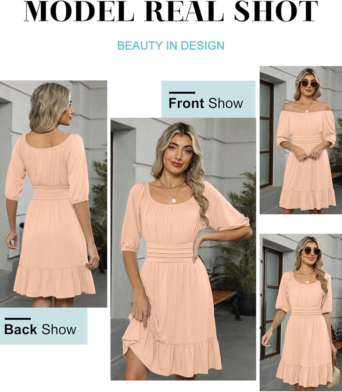 imageANRABESS Womens Half Sleeve Mini Dress 2025 Fall Square Neck Casual Flowy Wedding Guest Dresses Summer Beach Vacation OutfitsApricot