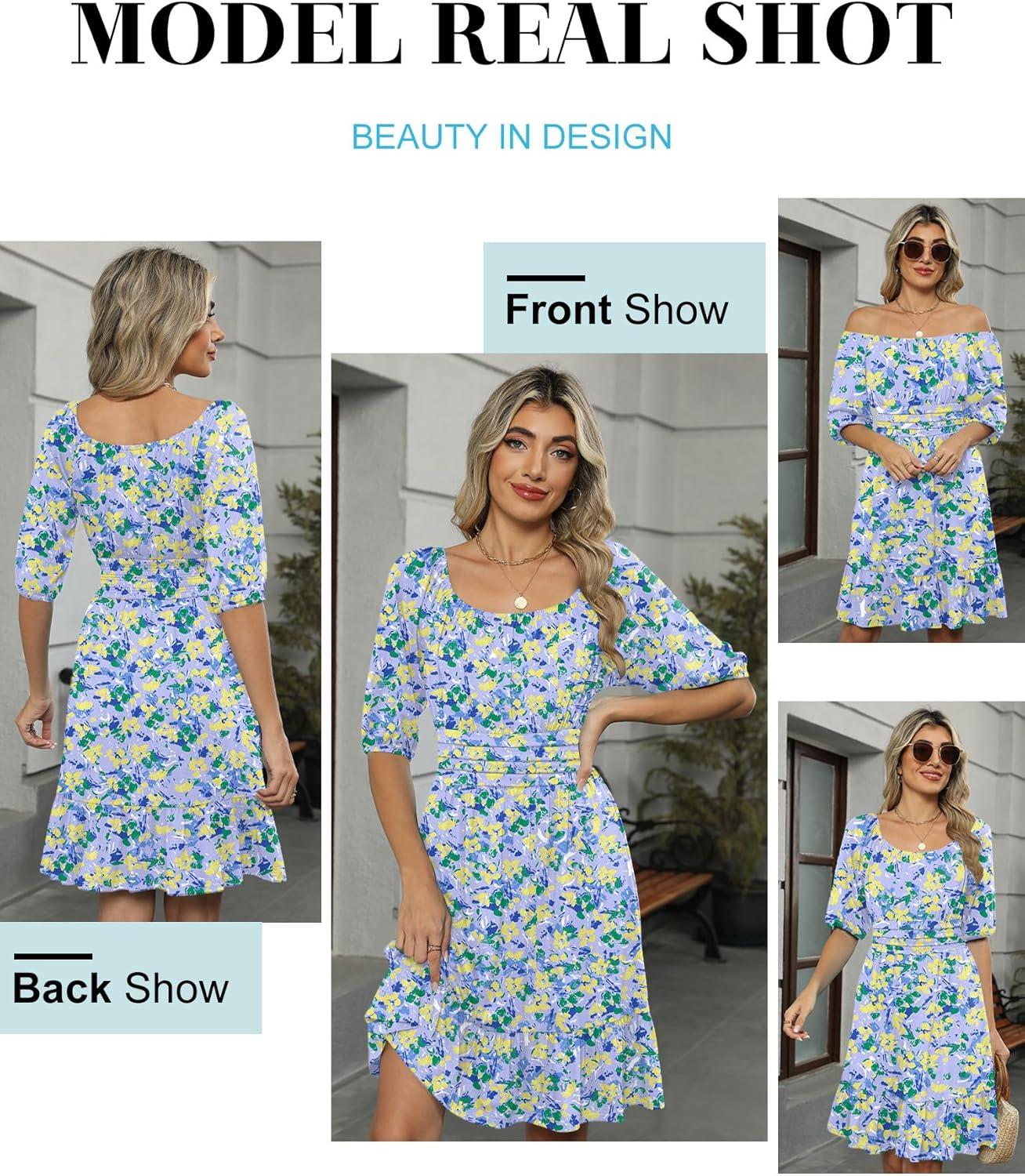 imageANRABESS Womens Half Sleeve Mini Dress 2025 Fall Square Neck Casual Flowy Wedding Guest Dresses Summer Beach Vacation OutfitsBlue Yellow Floral