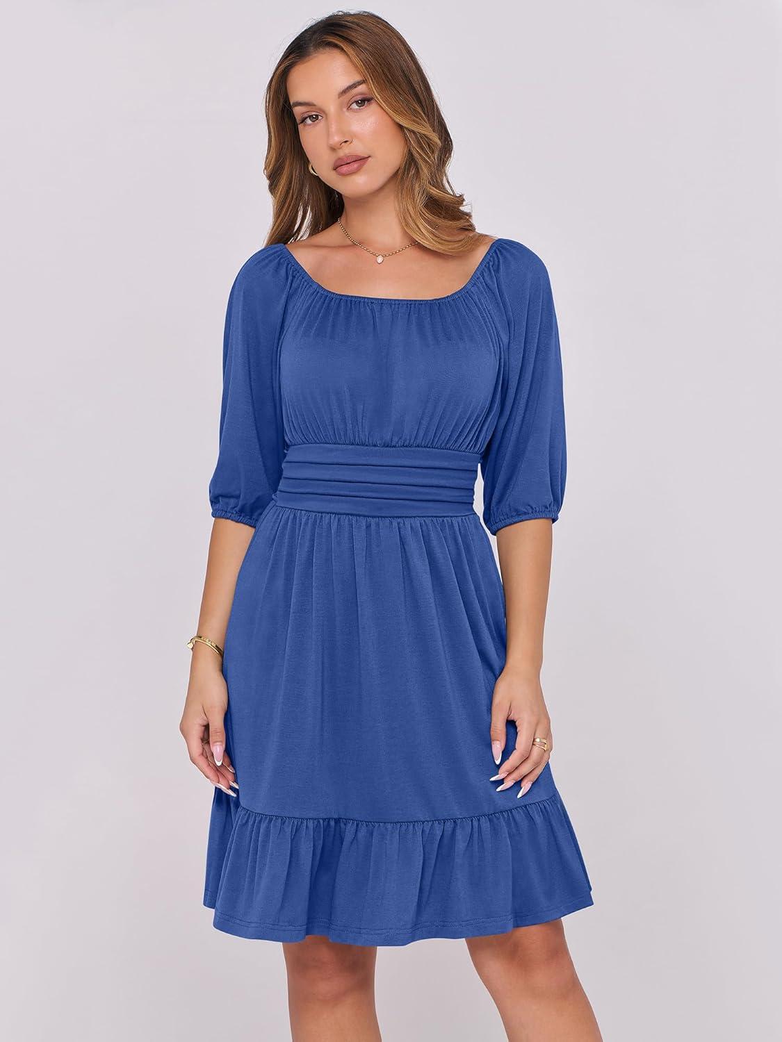 imageANRABESS Womens Half Sleeve Mini Dress 2025 Fall Square Neck Casual Flowy Wedding Guest Dresses Summer Beach Vacation OutfitsDark Blue