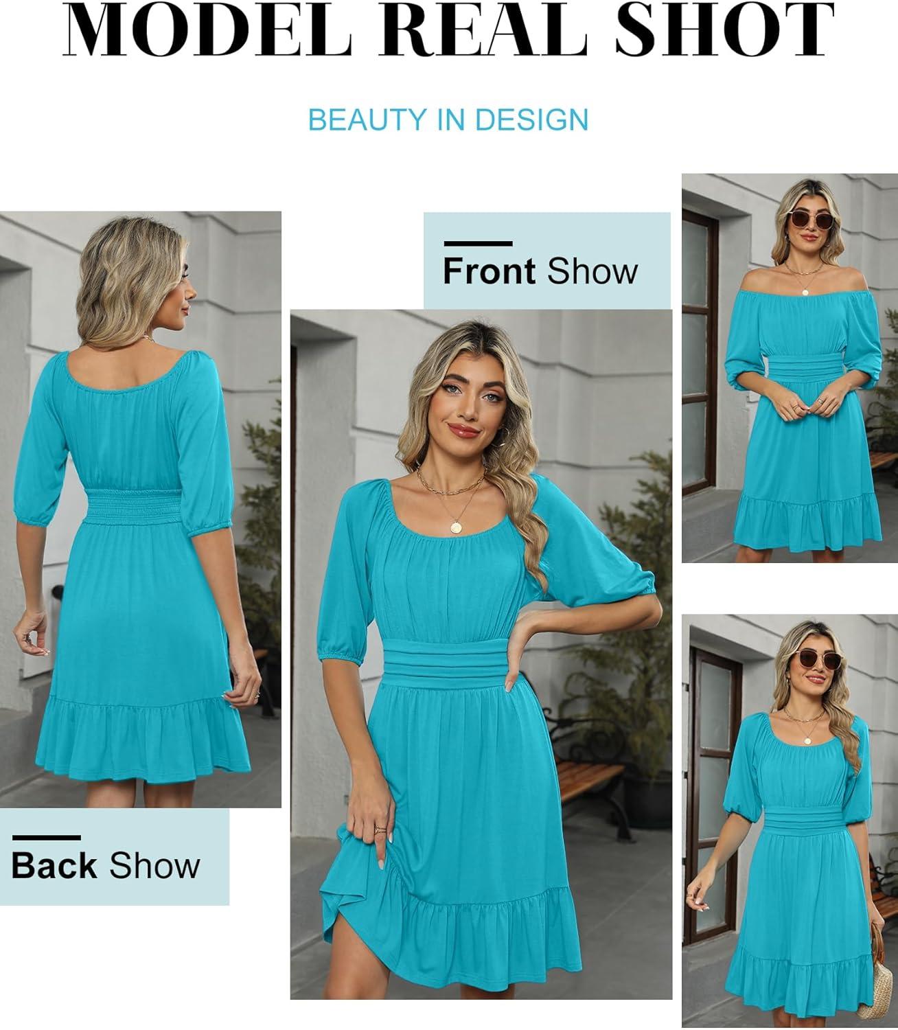 imageANRABESS Womens Half Sleeve Mini Dress 2025 Fall Square Neck Casual Flowy Wedding Guest Dresses Summer Beach Vacation OutfitsLake Green