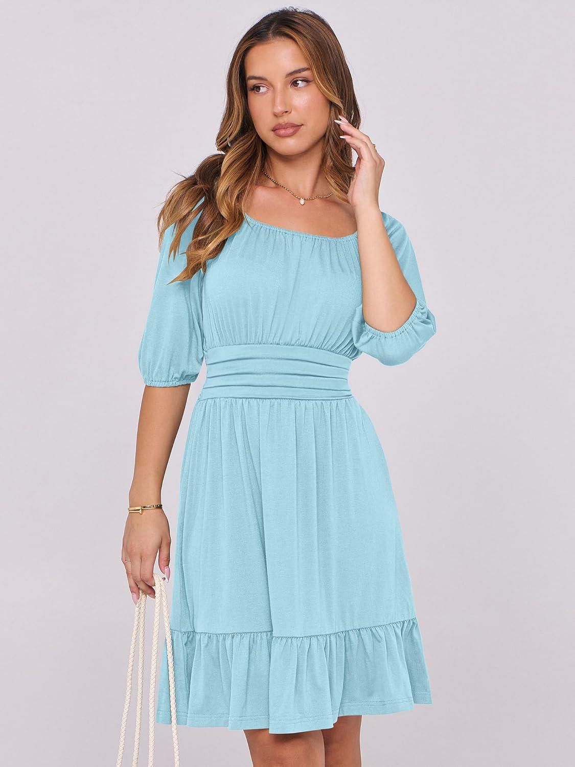 imageANRABESS Womens Half Sleeve Mini Dress 2025 Fall Square Neck Casual Flowy Wedding Guest Dresses Summer Beach Vacation OutfitsLight Blue