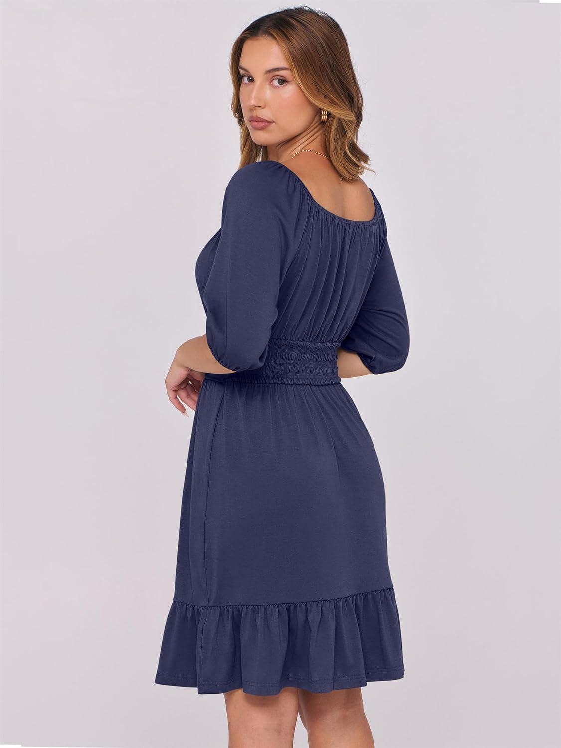 imageANRABESS Womens Half Sleeve Mini Dress 2025 Fall Square Neck Casual Flowy Wedding Guest Dresses Summer Beach Vacation OutfitsNavy Blue