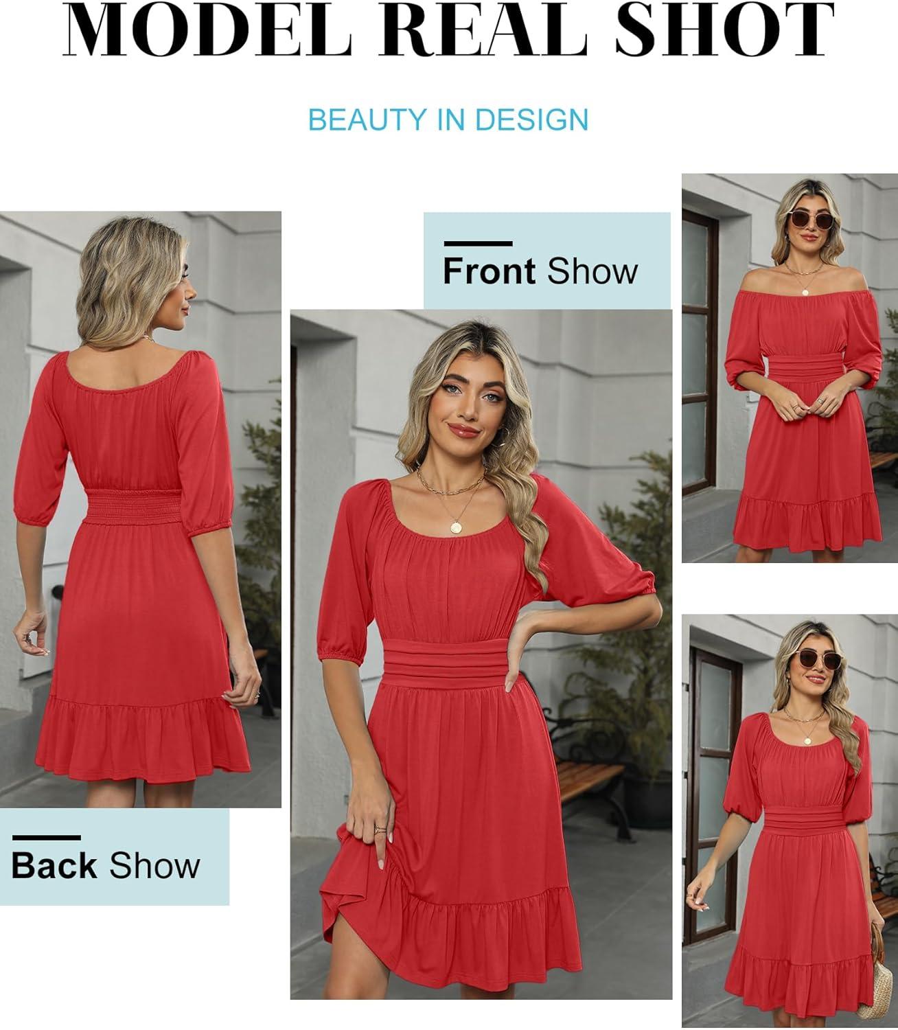 imageANRABESS Womens Half Sleeve Mini Dress 2025 Fall Square Neck Casual Flowy Wedding Guest Dresses Summer Beach Vacation OutfitsRed