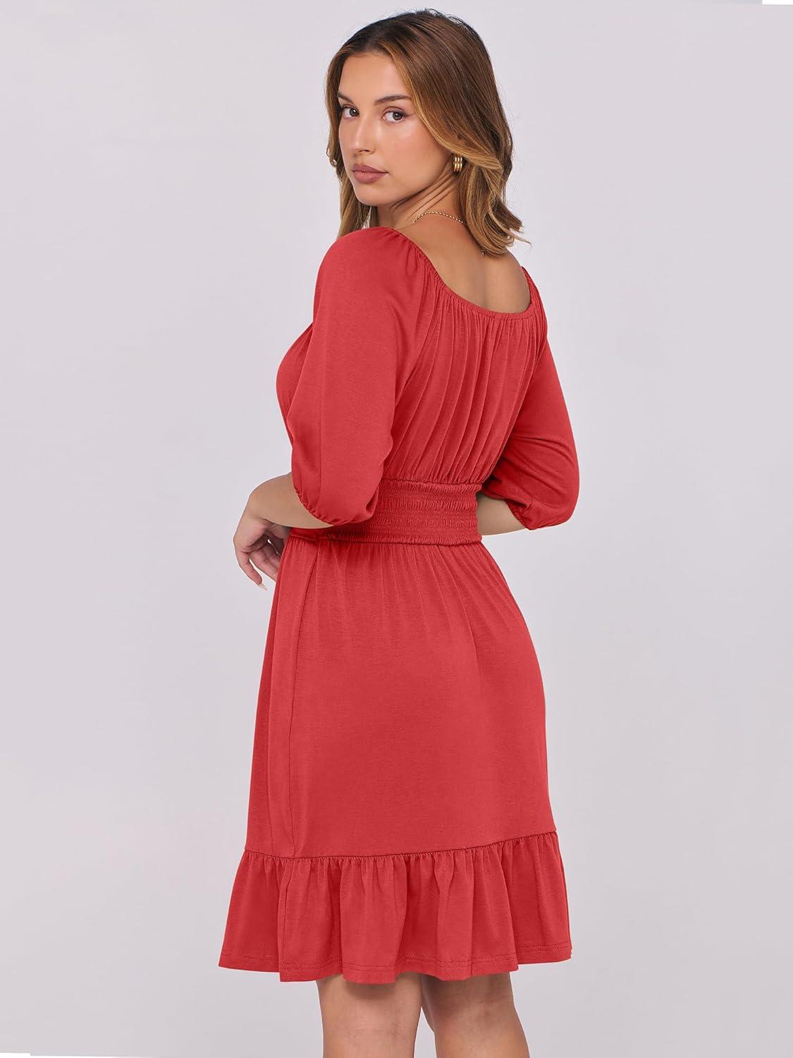 imageANRABESS Womens Half Sleeve Mini Dress 2025 Fall Square Neck Casual Flowy Wedding Guest Dresses Summer Beach Vacation OutfitsRed