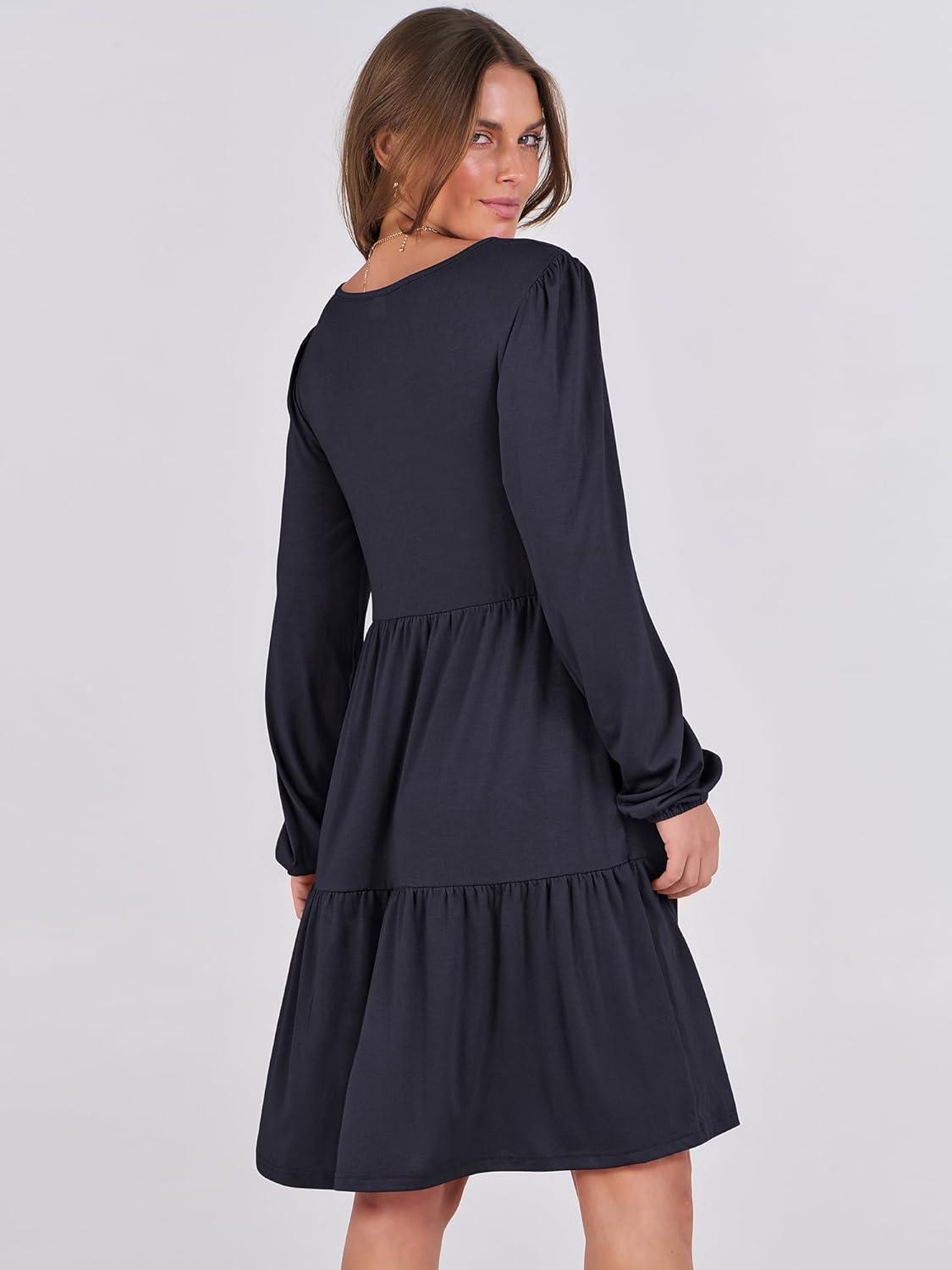 imageANRABESS Womens Long Sleeve Dress 2025 Fall Casual V Neck Tiered Flowy Short Dresses Beach Travel Vacation OutfitsNavy Blue