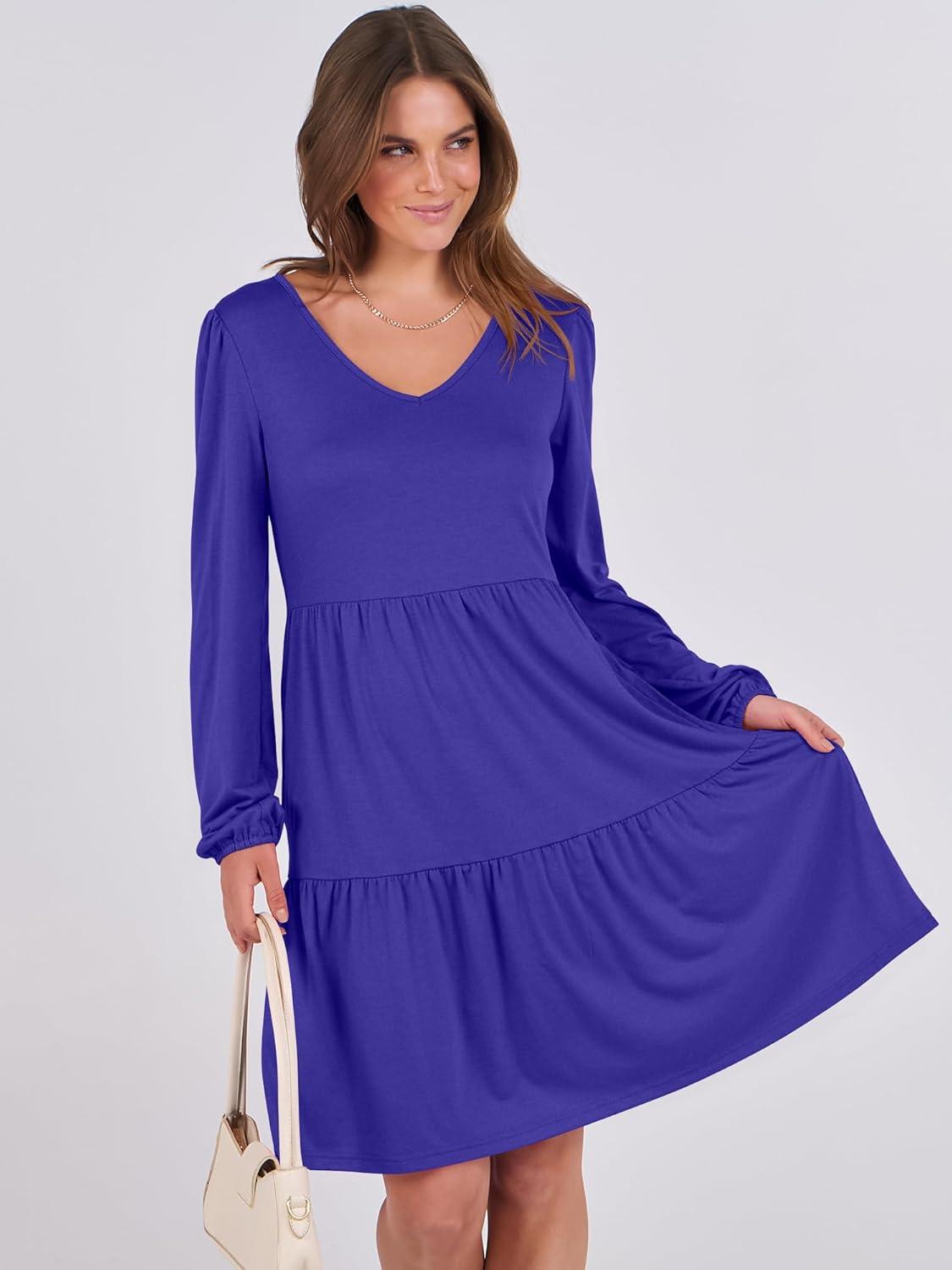 imageANRABESS Womens Long Sleeve Dress 2025 Fall Casual V Neck Tiered Flowy Short Dresses Beach Travel Vacation OutfitsRoyal Blue