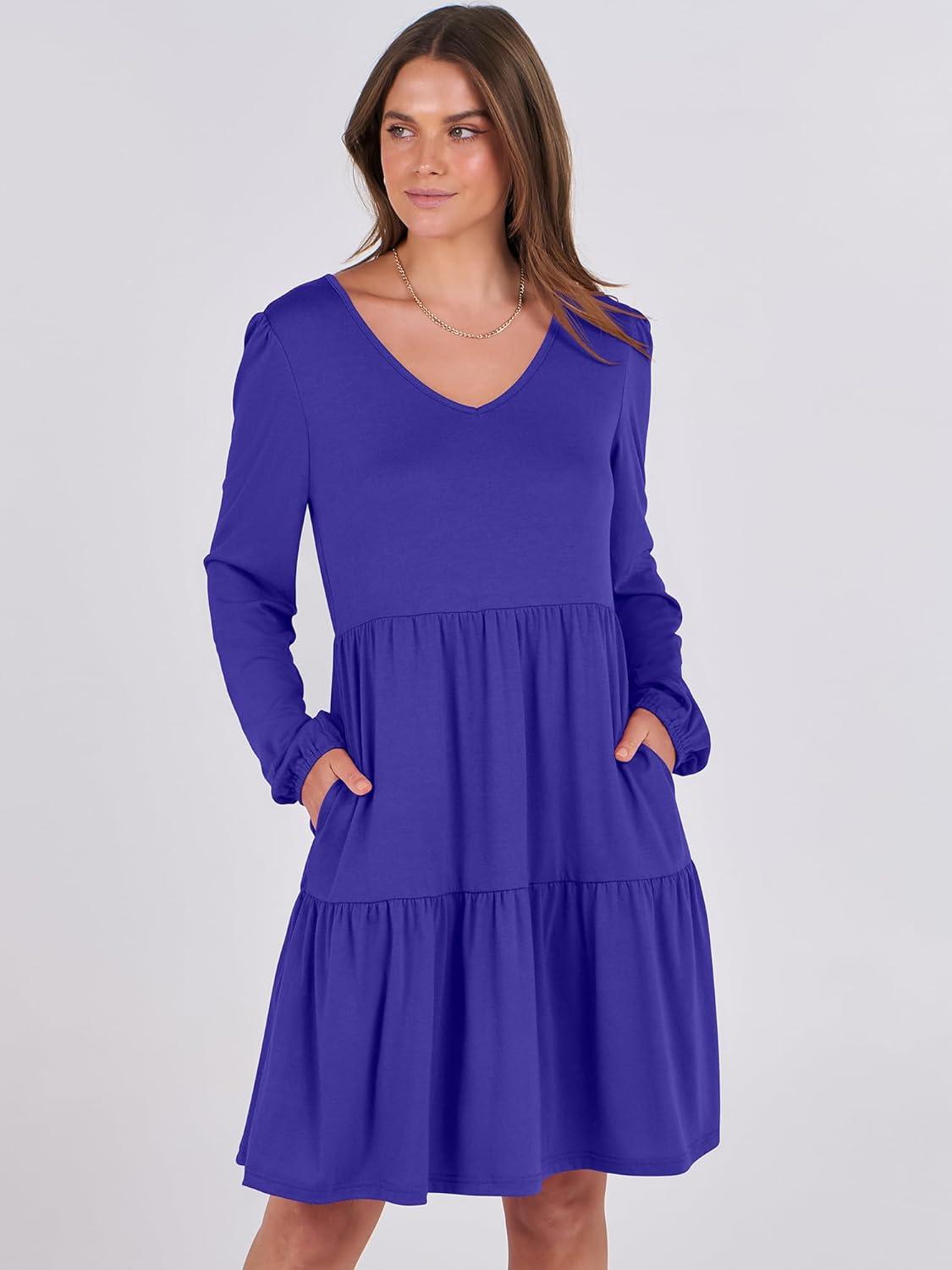 imageANRABESS Womens Long Sleeve Dress 2025 Fall Casual V Neck Tiered Flowy Short Dresses Beach Travel Vacation OutfitsRoyal Blue