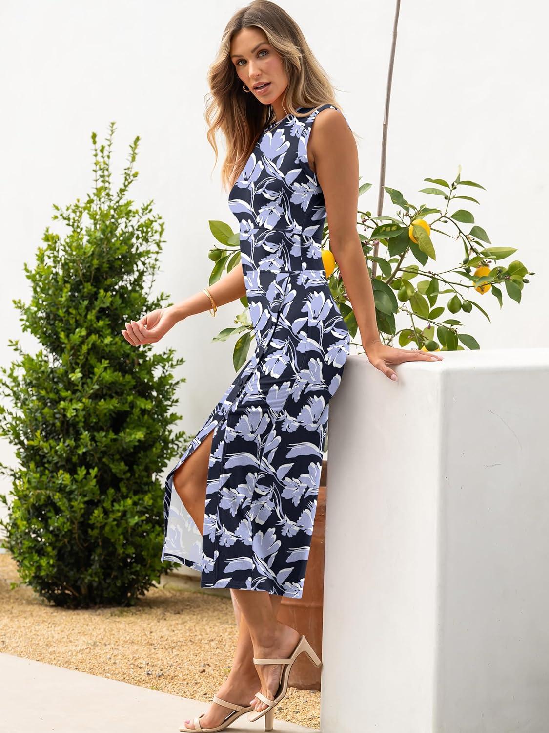 imageANRABESS Womens Slim Fit Tank Dresses Sexy Button Slit Bodycon Business Work Sundresses 2025 Summer Trendy Club Midi DressBlue Flower