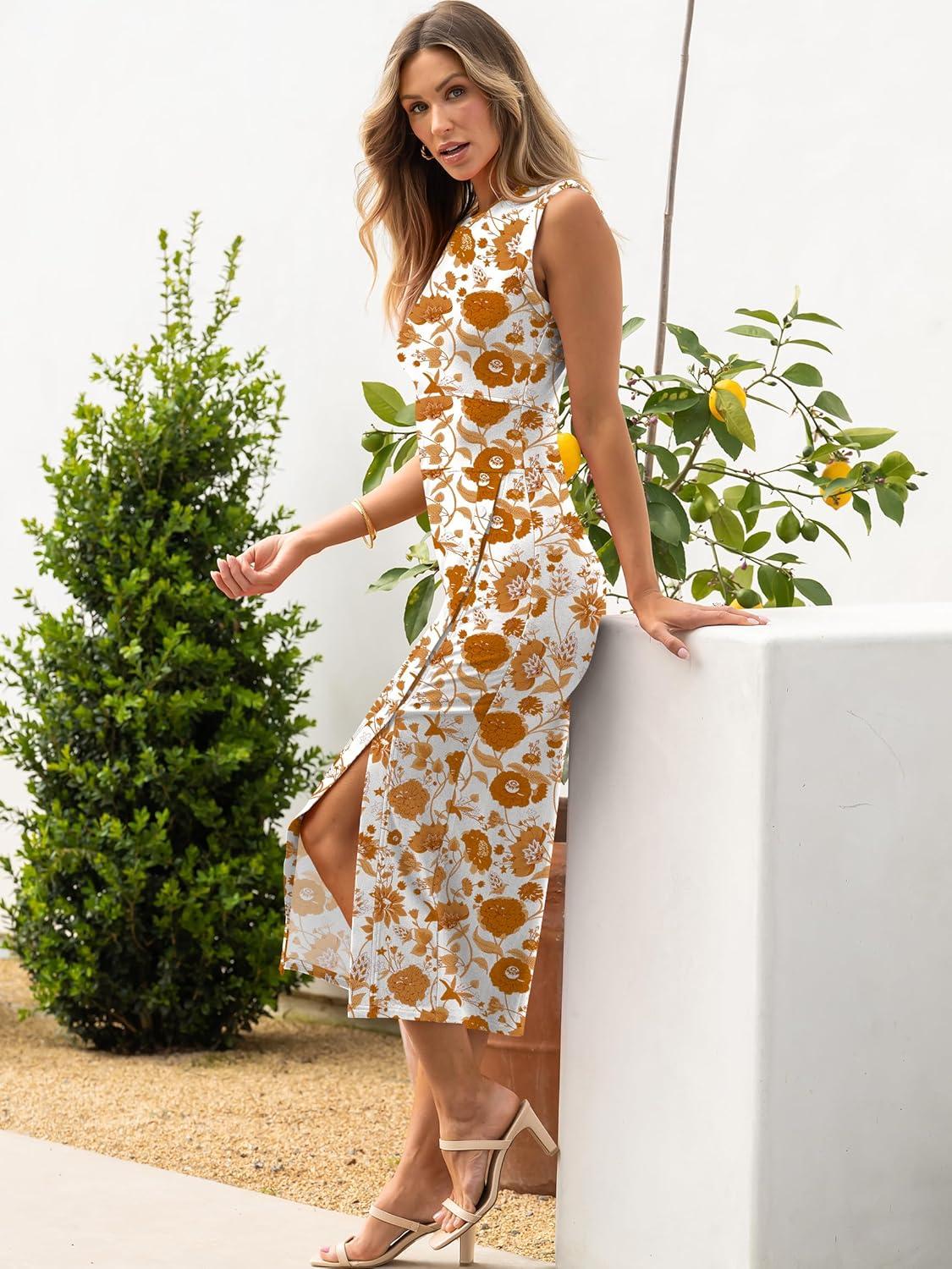 imageANRABESS Womens Slim Fit Tank Dresses Sexy Button Slit Bodycon Business Work Sundresses 2025 Summer Trendy Club Midi DressChrysanthemum