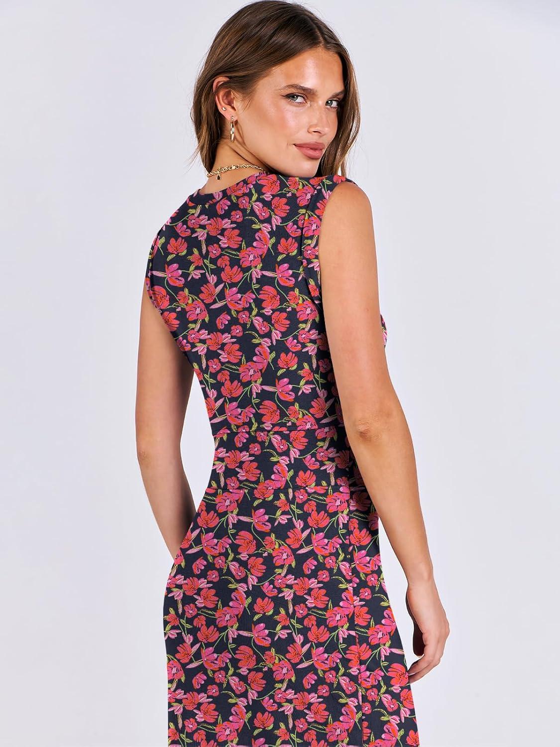 imageANRABESS Womens Slim Fit Tank Dresses Sexy Button Slit Bodycon Business Work Sundresses 2025 Summer Trendy Club Midi DressRose Red Flower