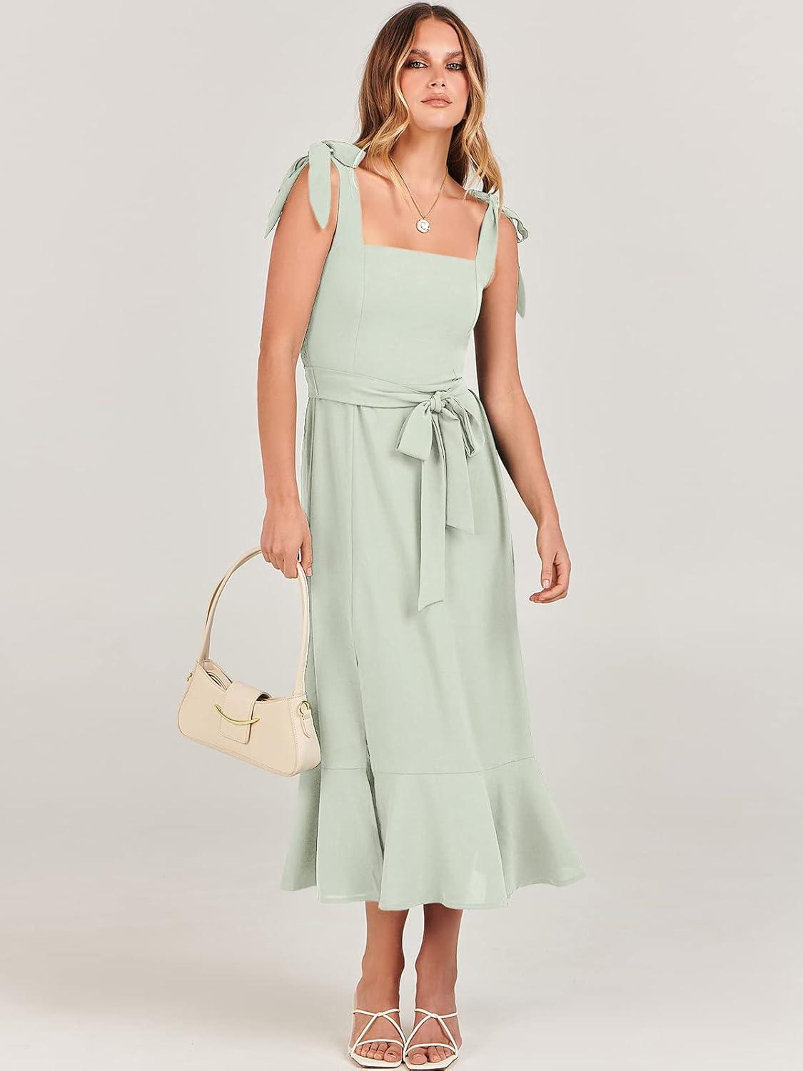 imageANRABESS Womens Square Neck Ruffle Split Midi Elegant Formal Wedding Guest Cocktail Bridesmaid Graduation Party DressesCyan