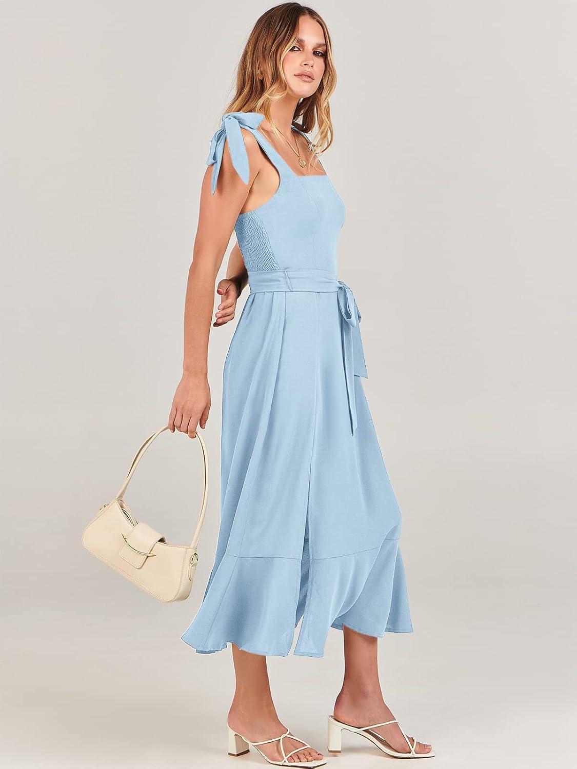 imageANRABESS Womens Square Neck Ruffle Split Midi Elegant Formal Wedding Guest Cocktail Bridesmaid Graduation Party DressesLight Blue