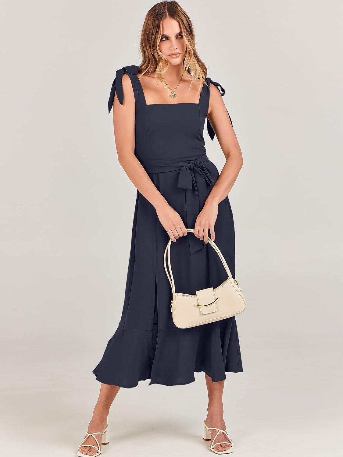 imageANRABESS Womens Square Neck Ruffle Split Midi Elegant Formal Wedding Guest Cocktail Bridesmaid Graduation Party DressesNavy Blue