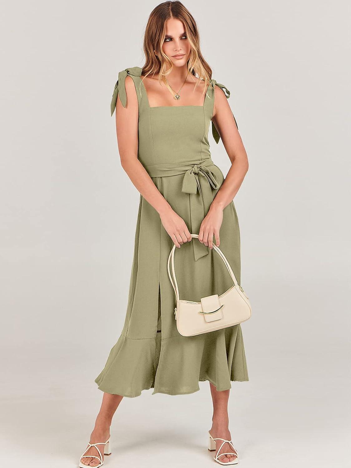 imageANRABESS Womens Square Neck Ruffle Split Midi Elegant Formal Wedding Guest Cocktail Bridesmaid Graduation Party DressesPea Green