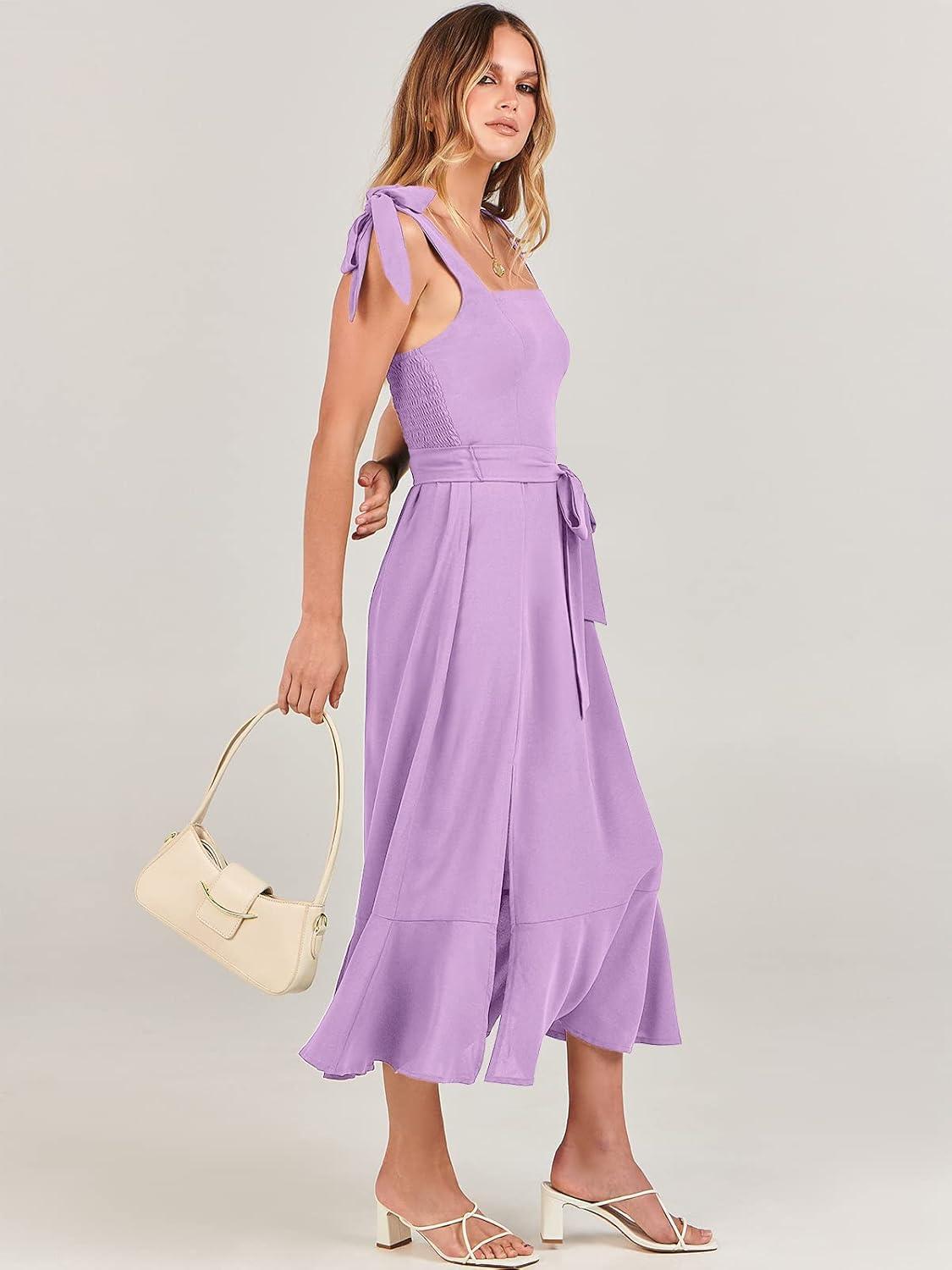 imageANRABESS Womens Square Neck Ruffle Split Midi Elegant Formal Wedding Guest Cocktail Bridesmaid Graduation Party DressesPurple