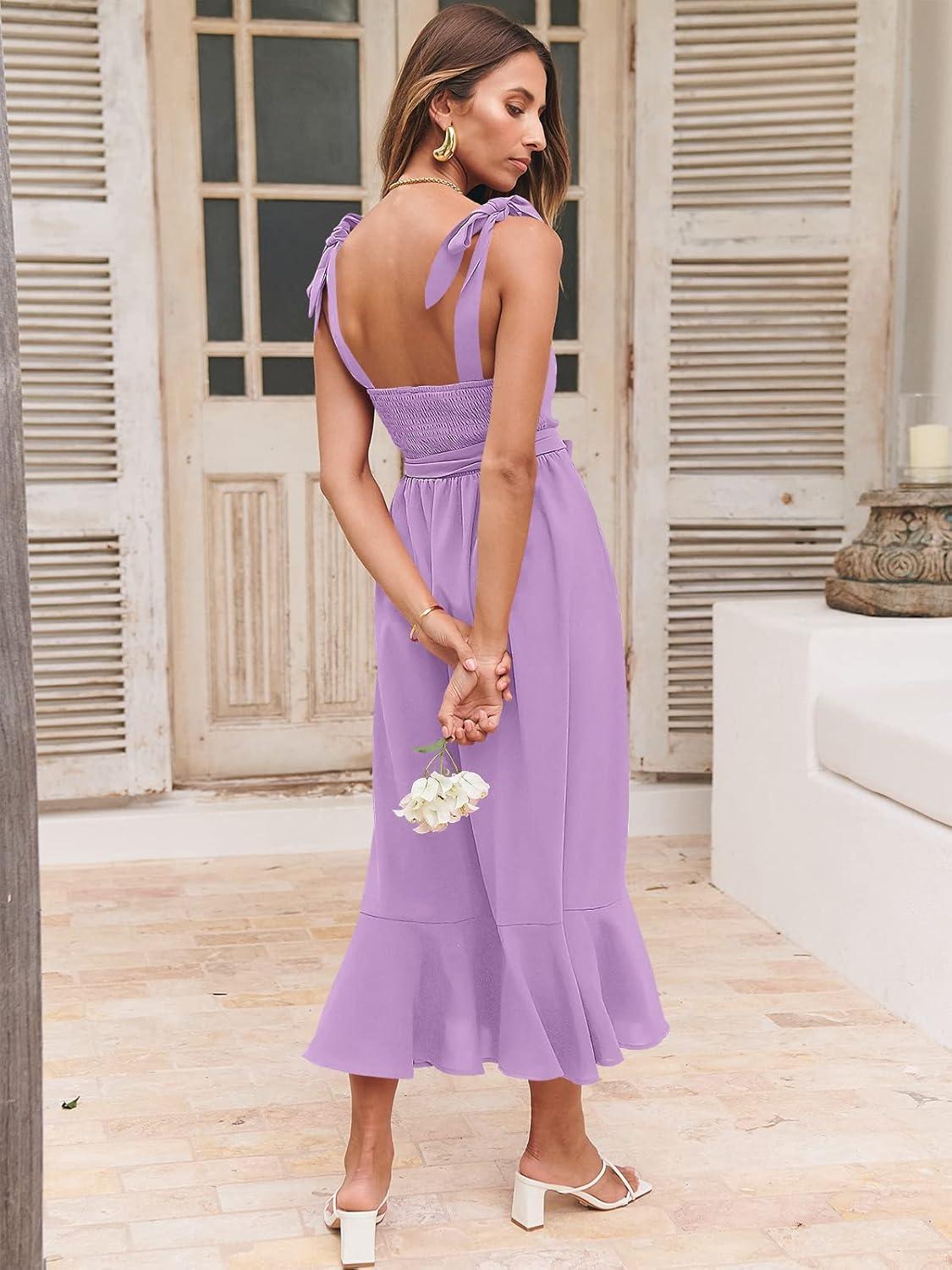 imageANRABESS Womens Square Neck Ruffle Split Midi Elegant Formal Wedding Guest Cocktail Bridesmaid Graduation Party DressesPurple