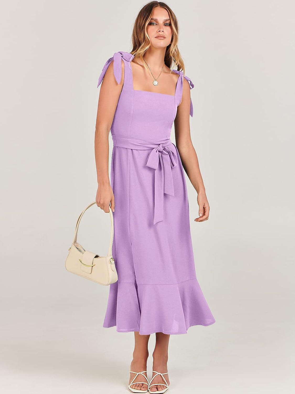 imageANRABESS Womens Square Neck Ruffle Split Midi Elegant Formal Wedding Guest Cocktail Bridesmaid Graduation Party DressesPurple