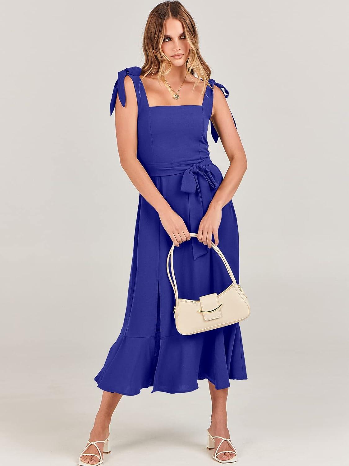 imageANRABESS Womens Square Neck Ruffle Split Midi Elegant Formal Wedding Guest Cocktail Bridesmaid Graduation Party DressesRoyal Blue