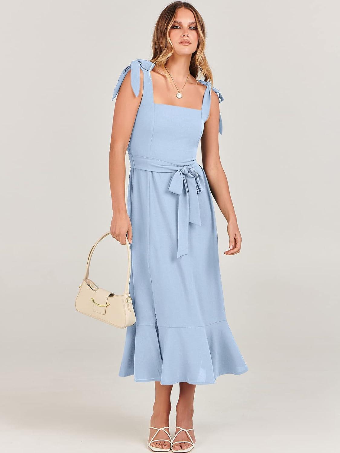 imageANRABESS Womens Square Neck Ruffle Split Midi Elegant Formal Wedding Guest Cocktail Bridesmaid Graduation Party DressesSky