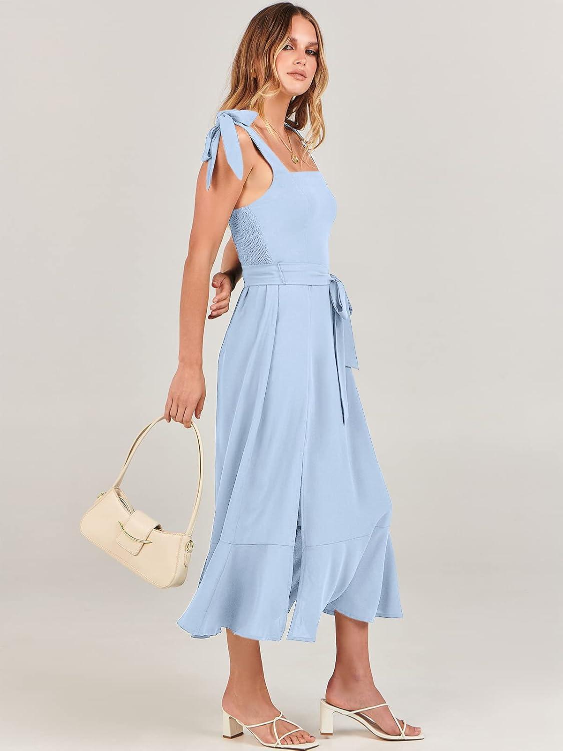 imageANRABESS Womens Square Neck Ruffle Split Midi Elegant Formal Wedding Guest Cocktail Bridesmaid Graduation Party DressesSky