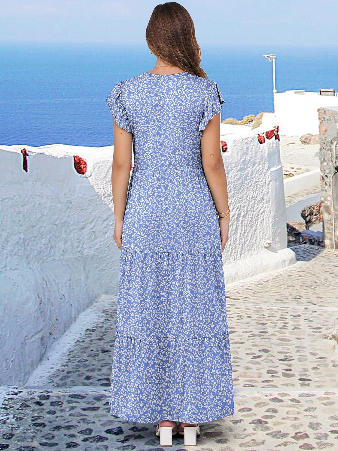 imageANRABESS Womens Summer Casual Maxi Dress V Neck Ruffle Sleeve Long Dresses Fashion Flowy Tiered Boho Beach Vacation SundressFloral Blue