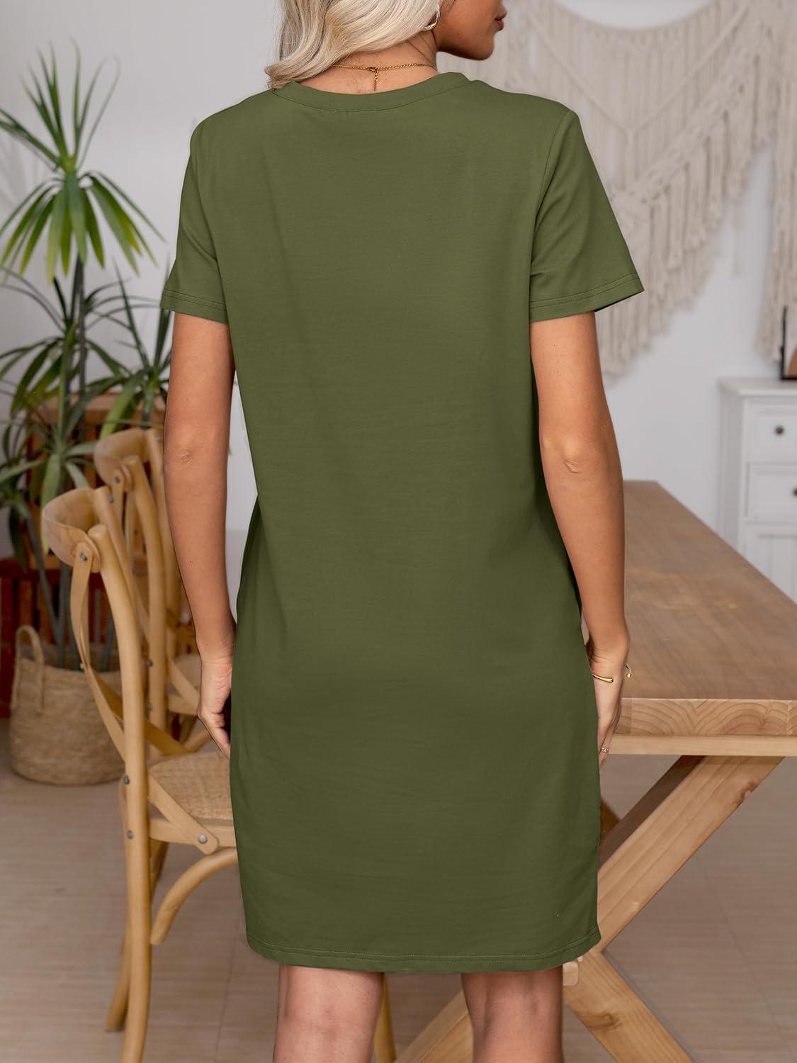 imageANRABESS Womens Summer Casual T Shirt Dresses Short Sleeve Crewneck Striped Mini Shift Dress 2025 Beach Vacation OutfitsArmy Green