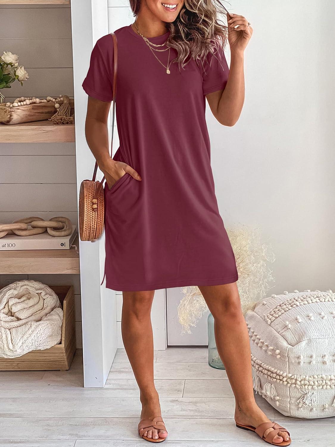 imageANRABESS Womens Summer Casual T Shirt Dresses Short Sleeve Crewneck Striped Mini Shift Dress 2025 Beach Vacation OutfitsDeep Red