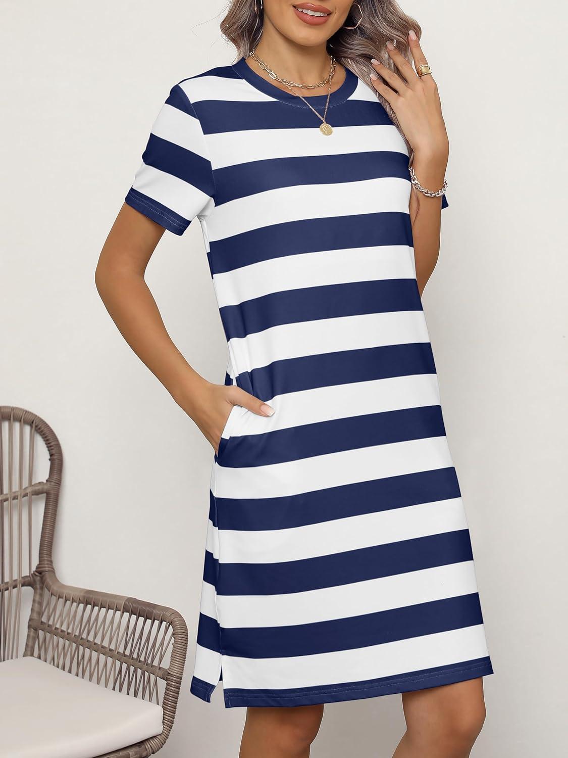imageANRABESS Womens Summer Casual T Shirt Dresses Short Sleeve Crewneck Striped Mini Shift Dress 2025 Beach Vacation OutfitsNavy Blue Stripe
