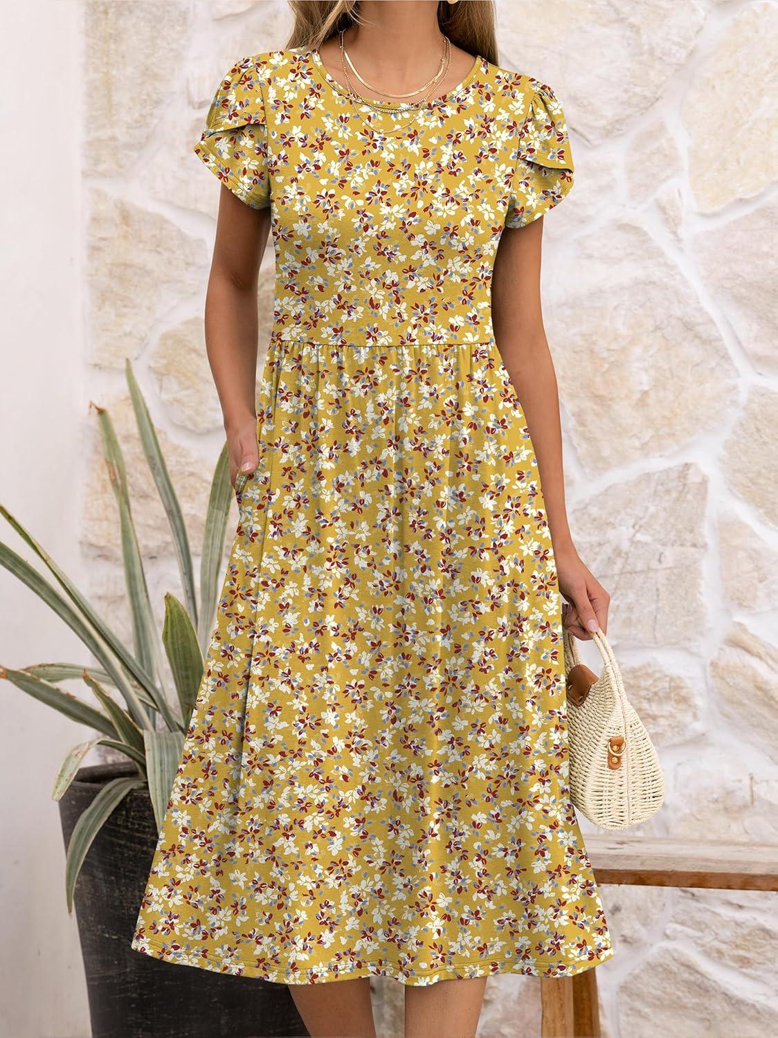 imageANRABESS Womens Summer Short Sleeve ALine Midi Dresses Casual Floral TShirt Dresses Flowy Beach Sundress with PocketsPrint Floral