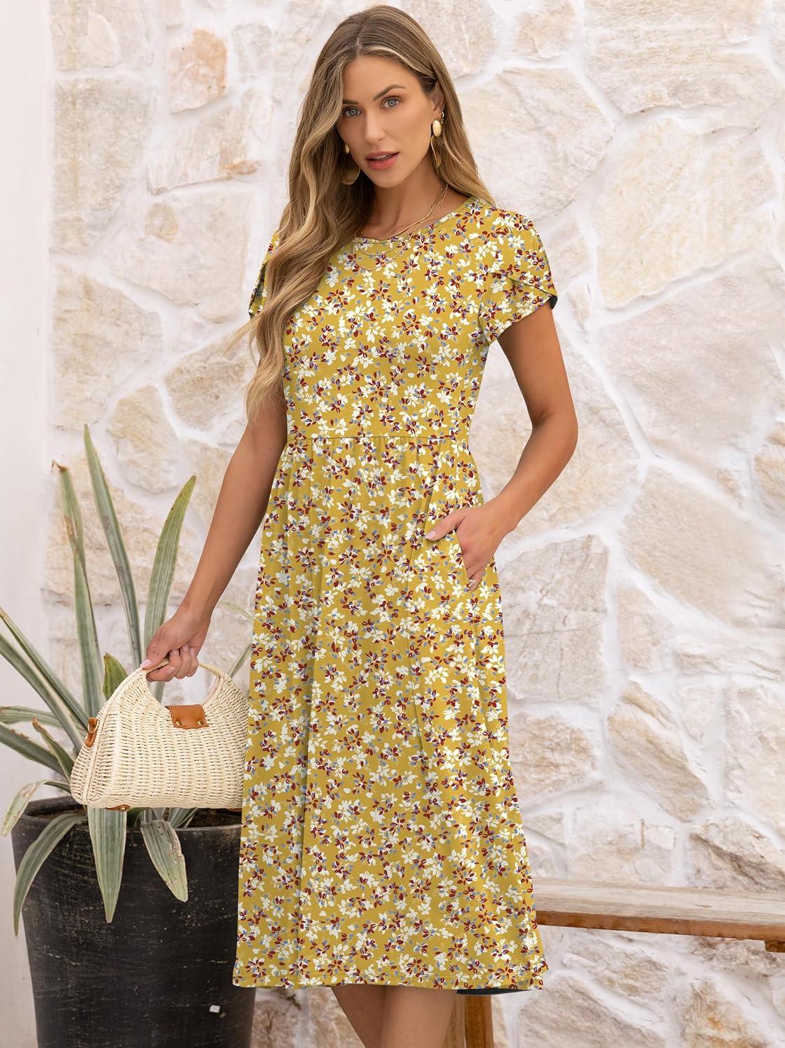 imageANRABESS Womens Summer Short Sleeve ALine Midi Dresses Casual Floral TShirt Dresses Flowy Beach Sundress with PocketsPrint Floral