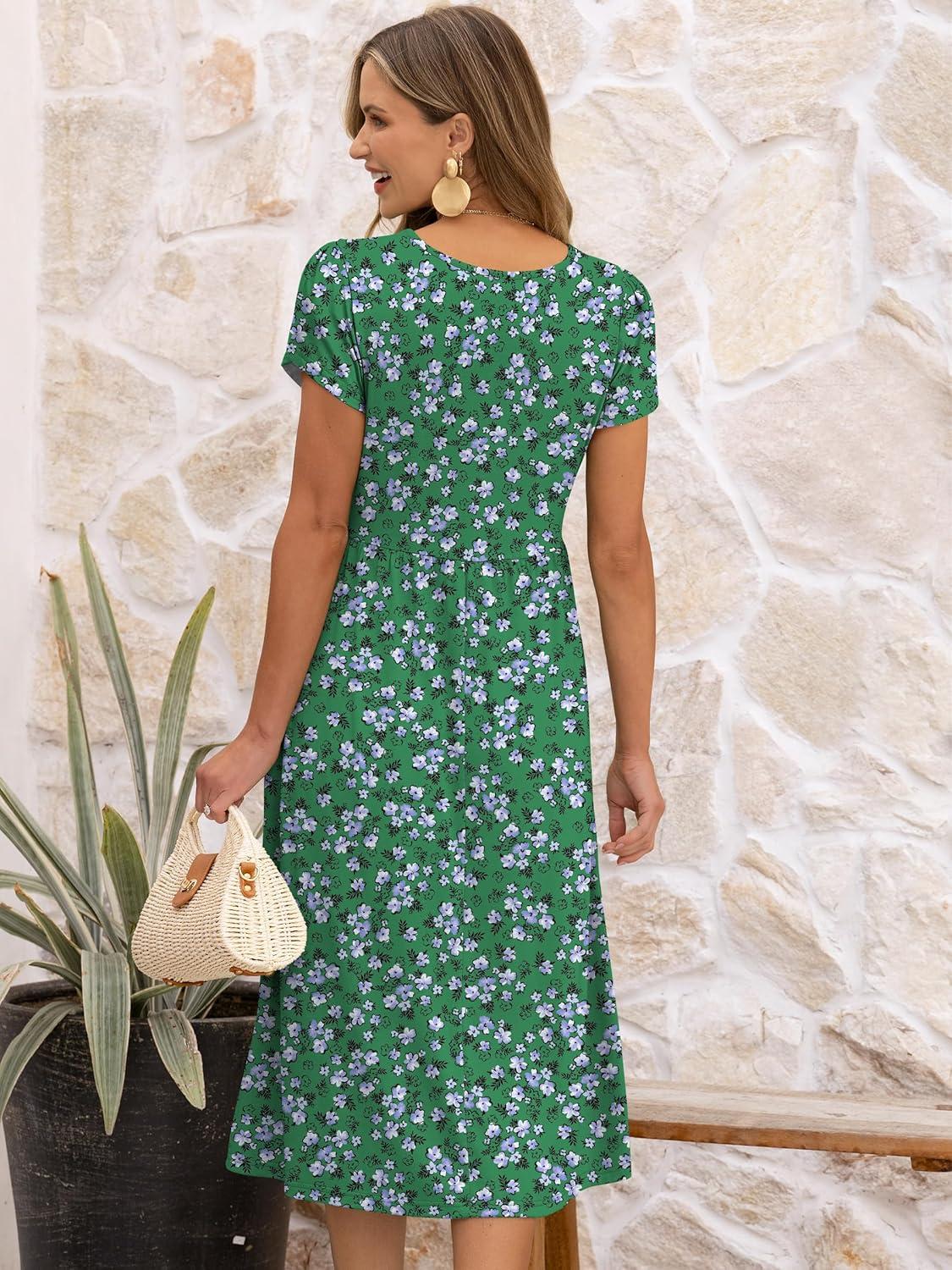 imageANRABESS Womens Summer Short Sleeve ALine Midi Dresses Casual Floral TShirt Dresses Flowy Beach Sundress with PocketsWhite Purple Floral