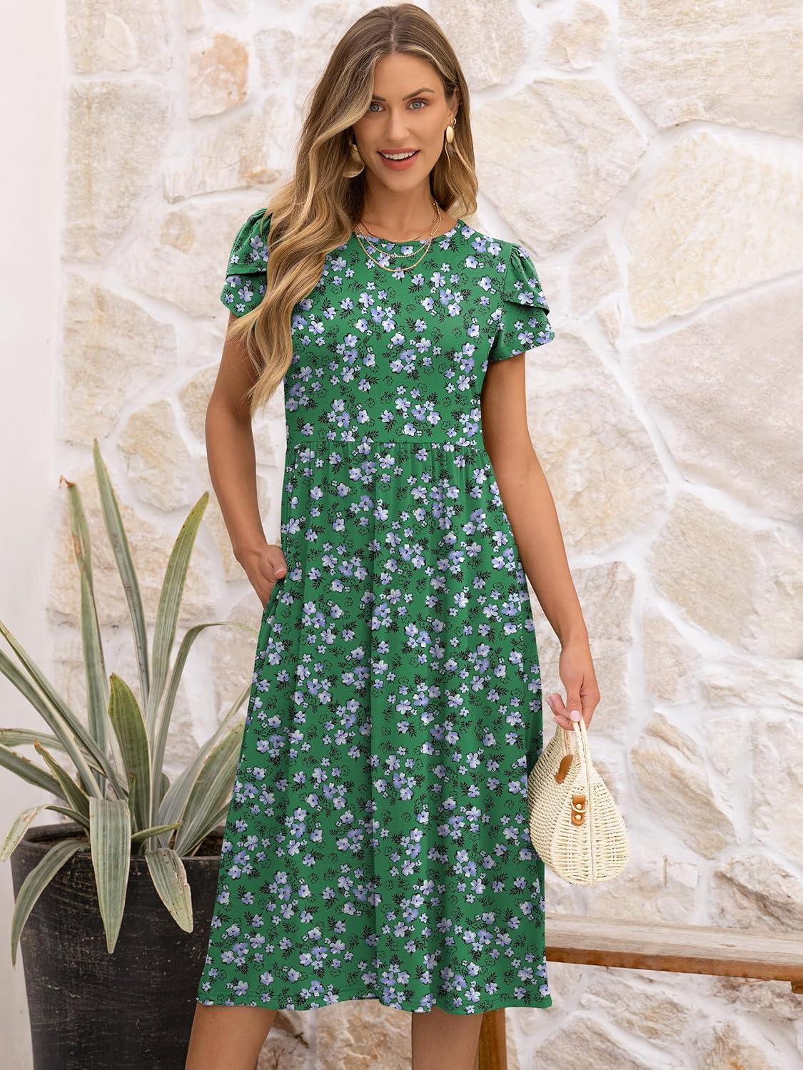 imageANRABESS Womens Summer Short Sleeve ALine Midi Dresses Casual Floral TShirt Dresses Flowy Beach Sundress with PocketsWhite Purple Floral