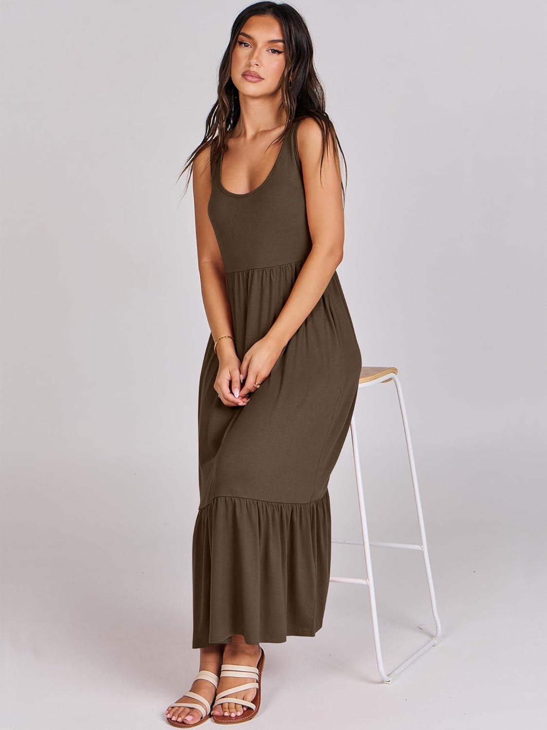 imageANRABESS Womens Summer Sleeveless Maxi Sundress Swing Casual Flowy Tiered Shirts Dress Beach Travel Vacation OutfitsCoffee