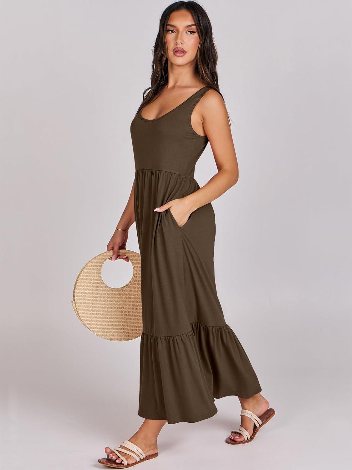 imageANRABESS Womens Summer Sleeveless Maxi Sundress Swing Casual Flowy Tiered Shirts Dress Beach Travel Vacation OutfitsCoffee