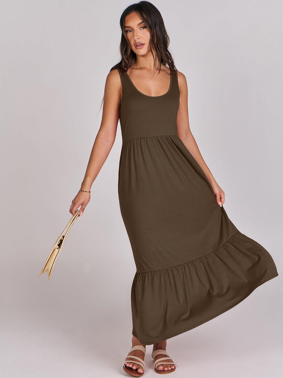 imageANRABESS Womens Summer Sleeveless Maxi Sundress Swing Casual Flowy Tiered Shirts Dress Beach Travel Vacation OutfitsCoffee