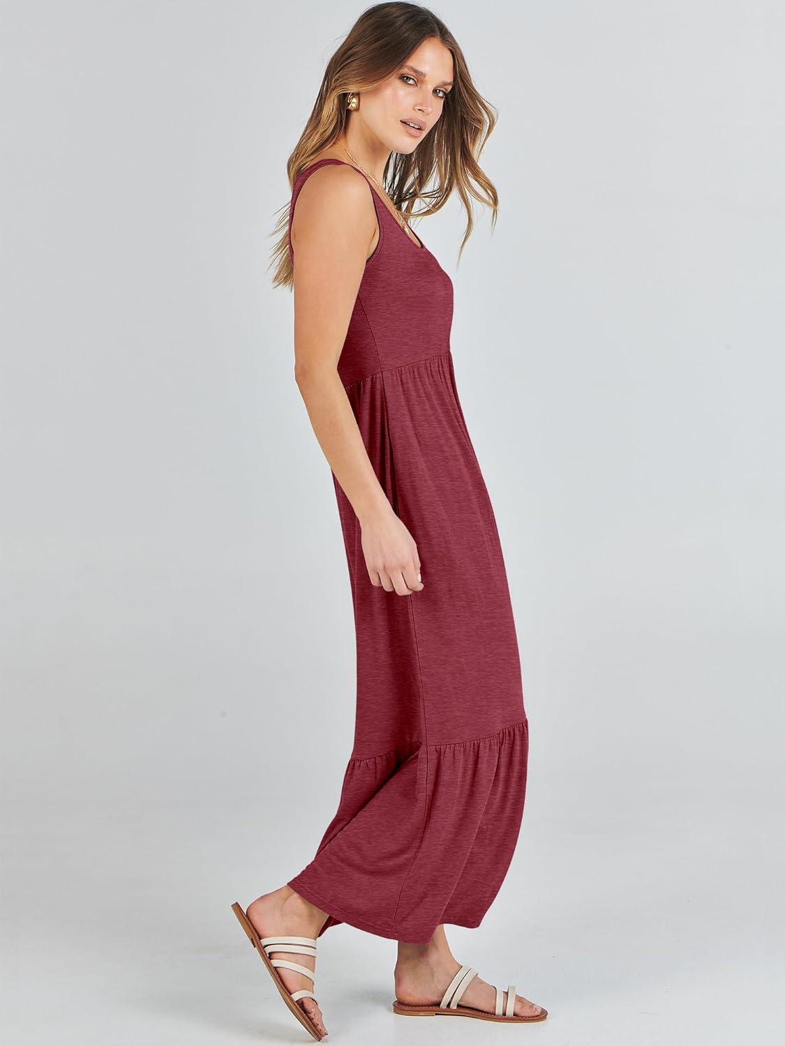 imageANRABESS Womens Summer Sleeveless Maxi Sundress Swing Casual Flowy Tiered Shirts Dress Beach Travel Vacation OutfitsDark Red